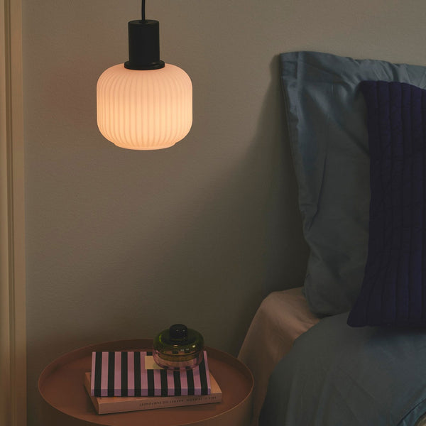 Milford Mini Pendant in Black with Ribbed Opal Glass Shade