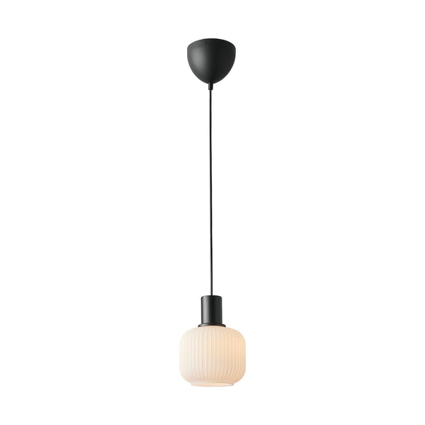 Milford Mini Pendant in Black with Ribbed Opal Glass Shade