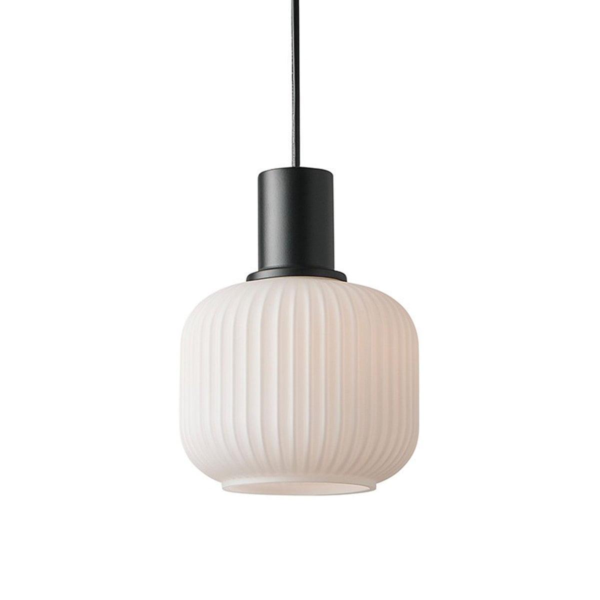 Milford Mini Pendant in Black with Ribbed Opal Glass Shade