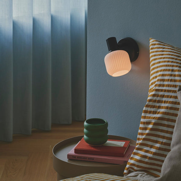 Milford Mini Plugged Wall Light In Black with Opal Glass Shade