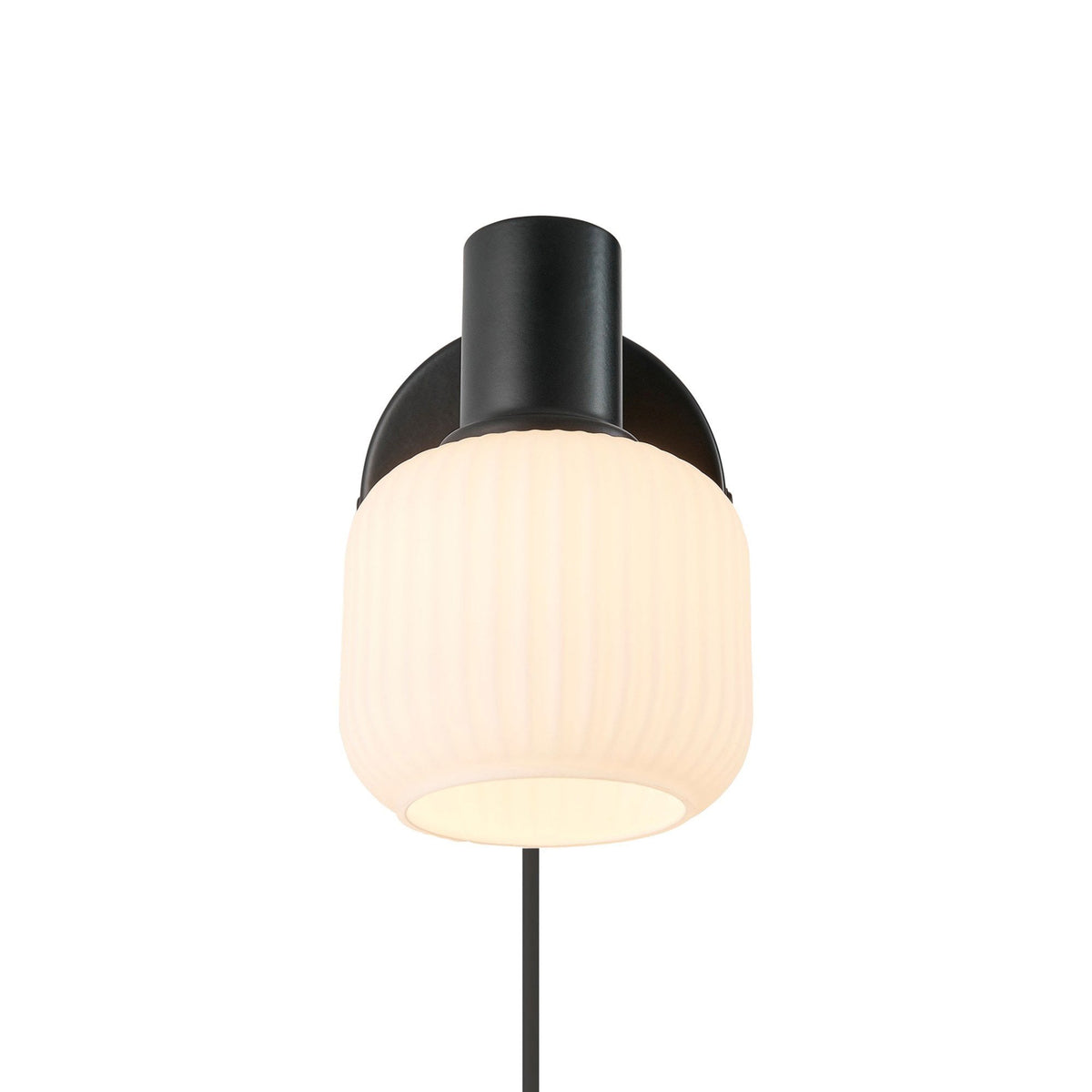 Milford Mini Plugged Wall Light In Black with Opal Glass Shade