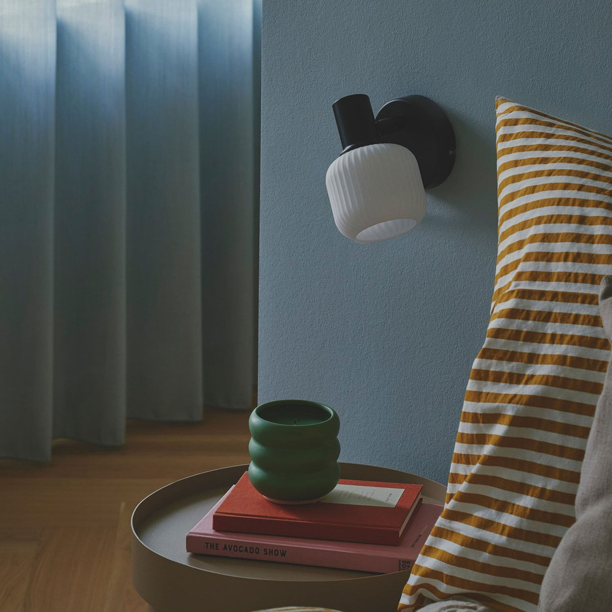 Milford Mini Plugged Wall Light In Black with Opal Glass Shade