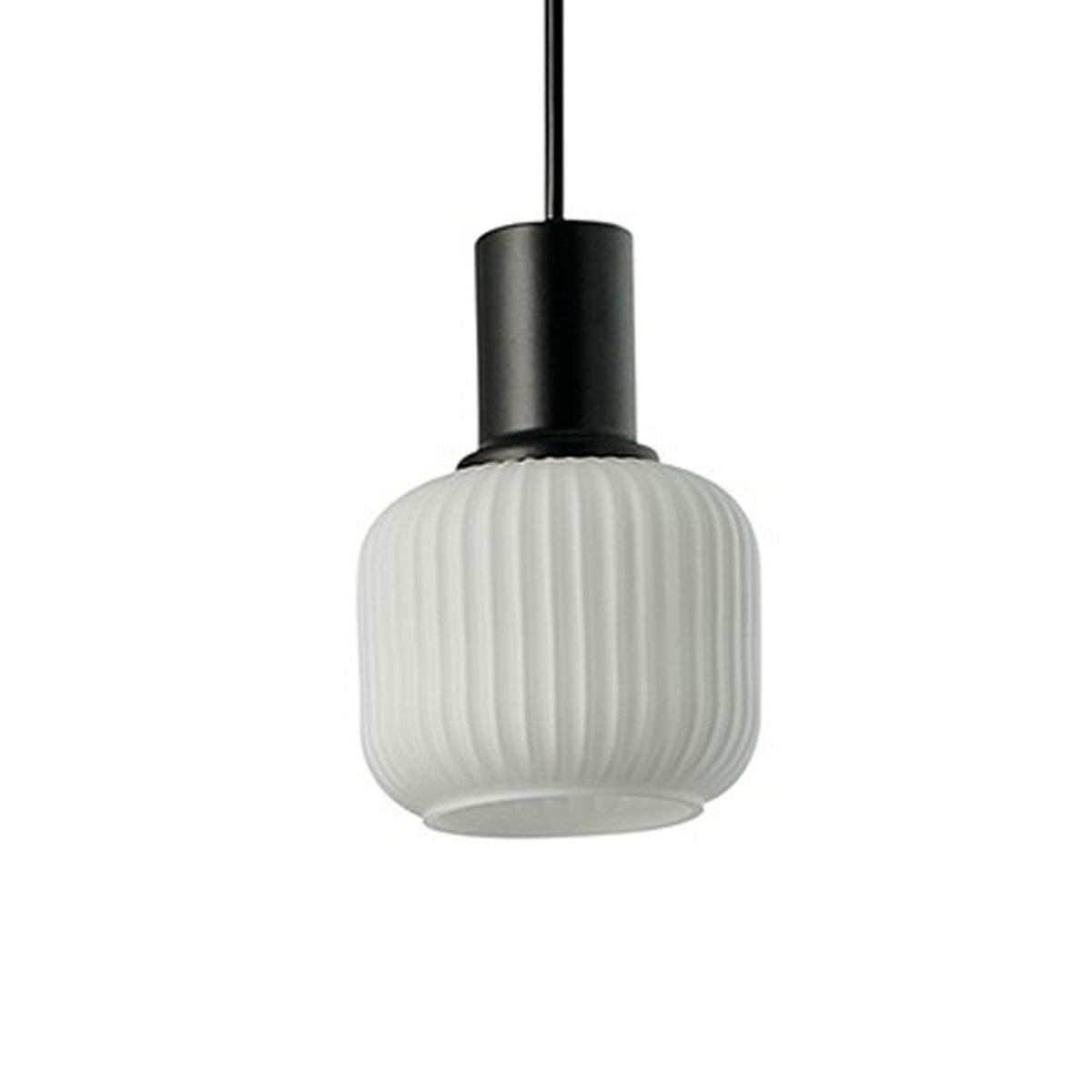 Milford Mini Linear Pendant in Black with Ribbed Opal Glass Shades