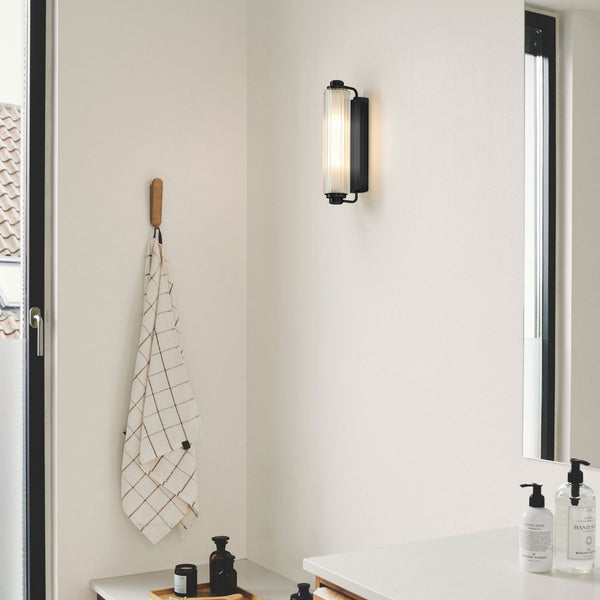 Nimal IP44 Bathroom Wall Light in Black with Opal Diffuser
