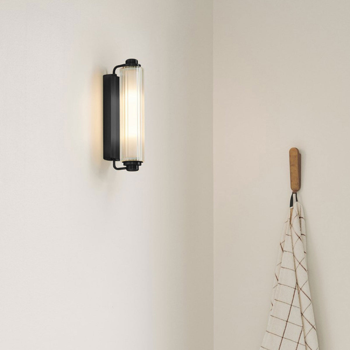 Nimal IP44 Bathroom Wall Light in Black with Opal Diffuser
