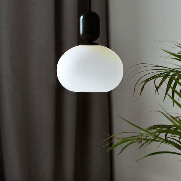 Notti 20 Pendant in Black with Opal Glass Shade