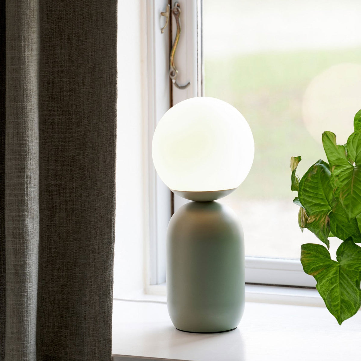 Notti Table Lamp in Green with Opal Glass Shade