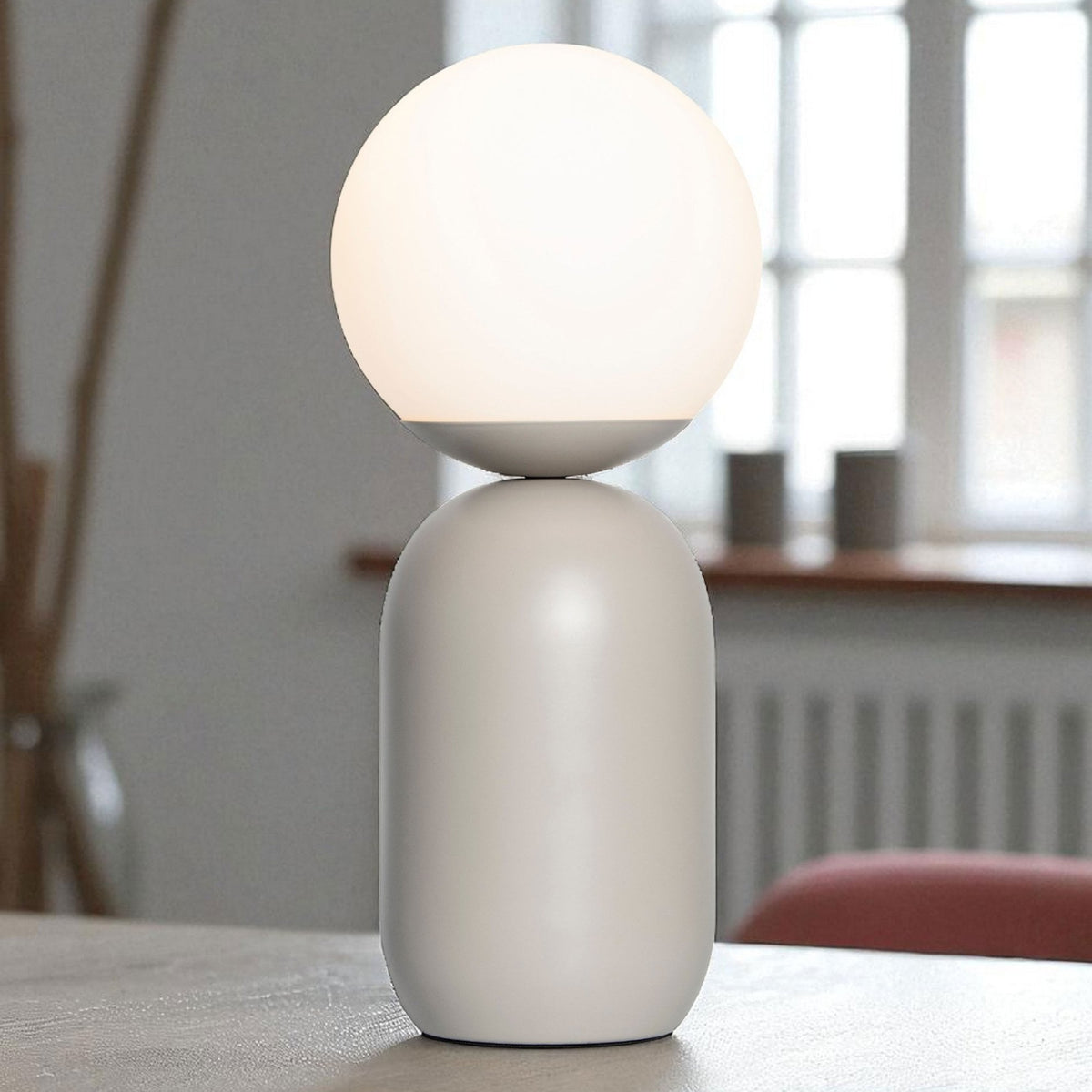 Notti Table Lamp in Grey with Opal Glass Shade