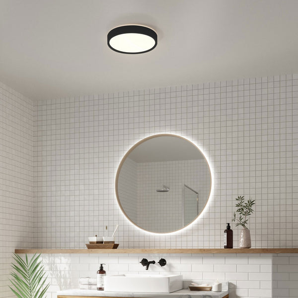 Noxy IP44 LED Bathroom Ceiling Light in Black with Opal Diffuser