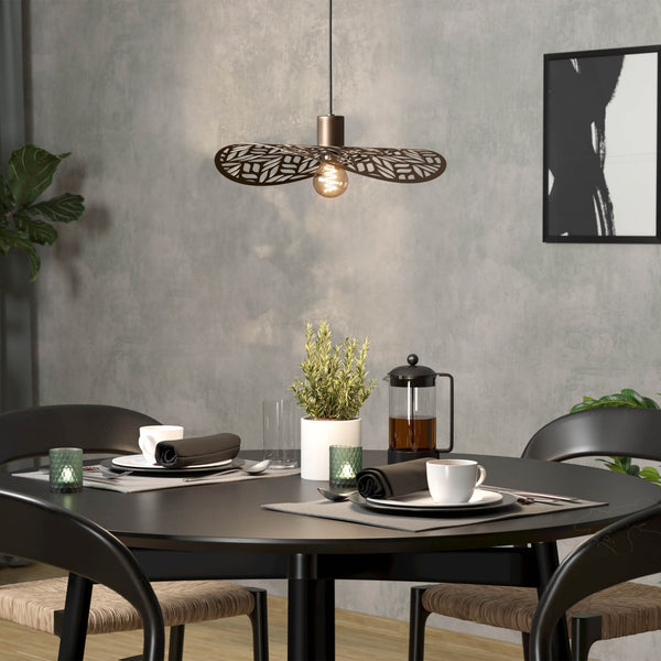 Swaby Single Drop Large 400mm Steel Pendant Light in Rustic Bronze with Leaf-Cut Design