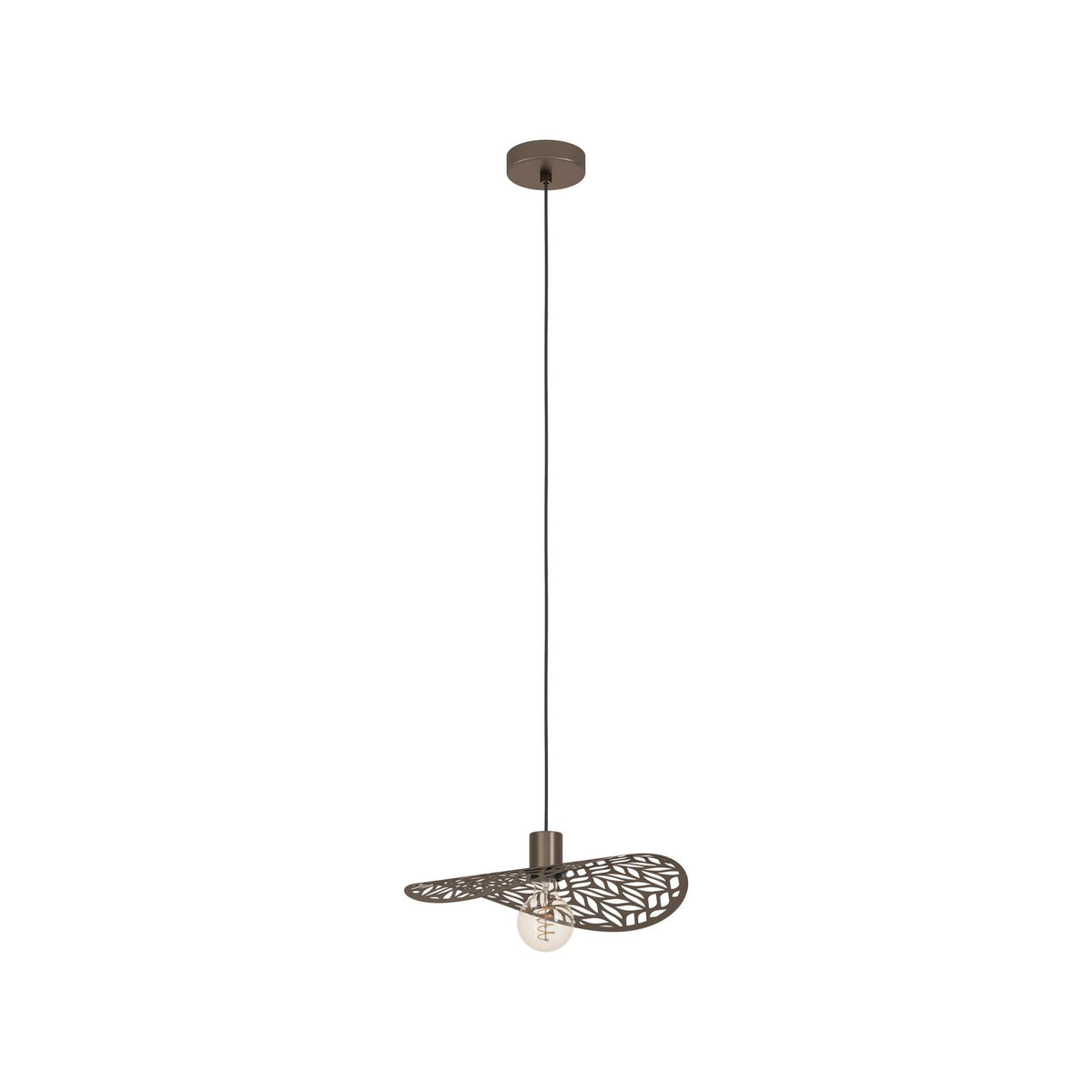 Swaby Single Drop Large 400mm Steel Pendant Light in Rustic Bronze with Leaf-Cut Design