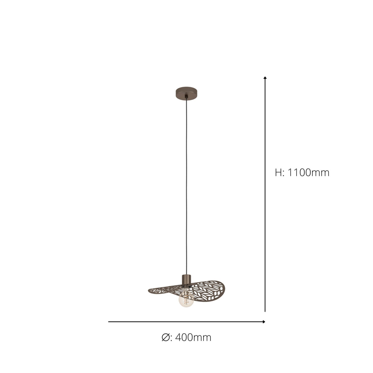 Swaby Single Drop Large 400mm Steel Pendant Light in Rustic Bronze with Leaf-Cut Design