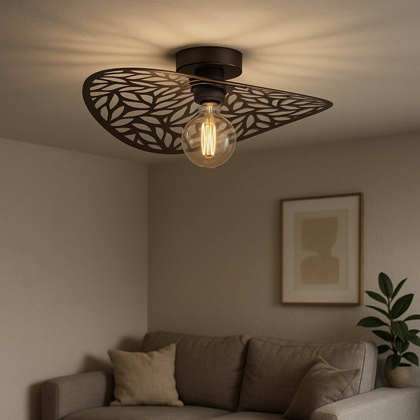 Swaby Large 400mm Steel Ceiling Light in Rustic Bronze with Leaf-Cut Design