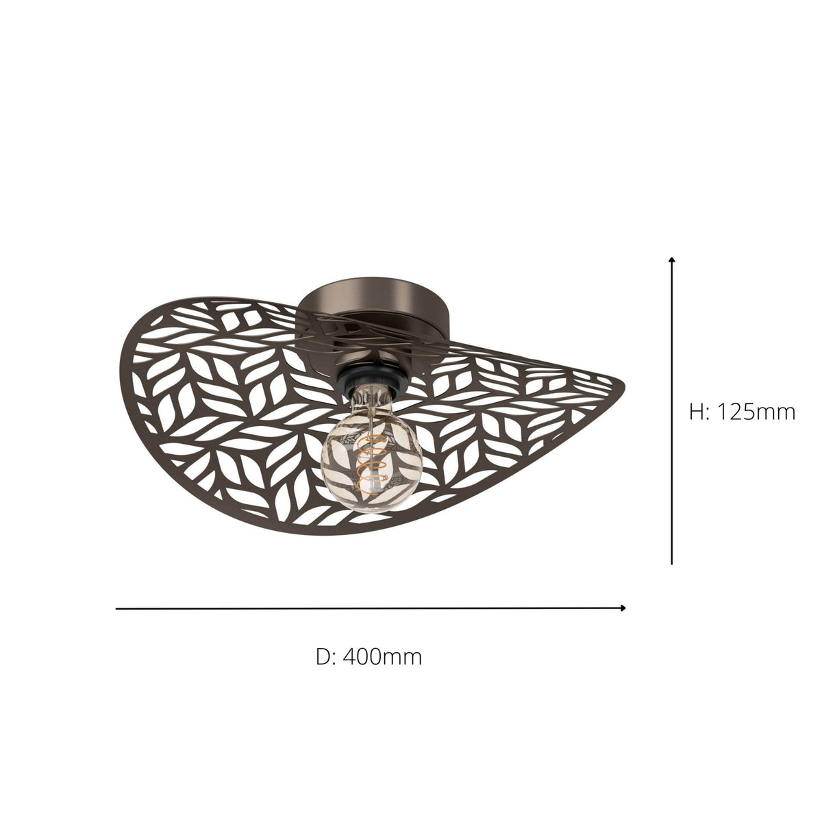Swaby Large 400mm Steel Ceiling Light in Rustic Bronze with Leaf-Cut Design