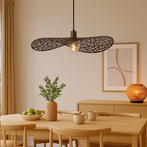Swaby Single Drop Extra Large 800mm Pendant Light in Brushed Bronze with Leaf-Cut Design