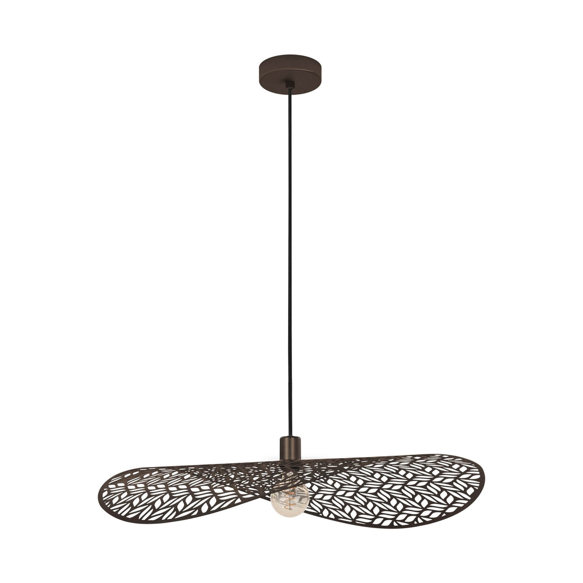 Swaby Single Drop Extra Large 800mm Pendant Light in Brushed Bronze with Leaf-Cut Design