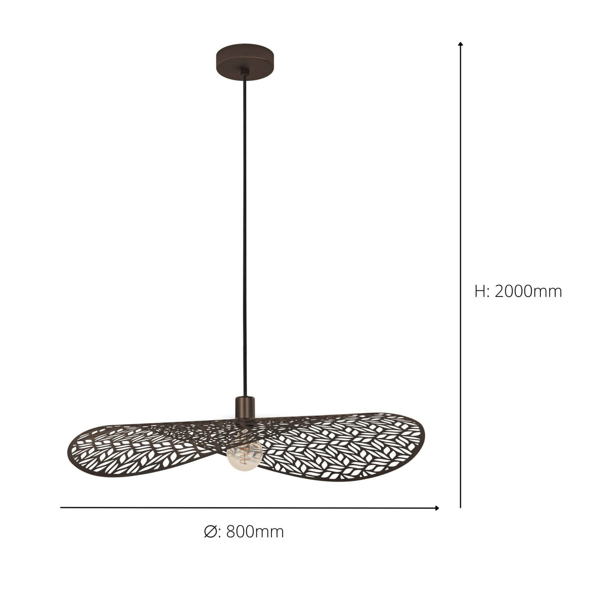 Swaby Single Drop Extra Large 800mm Pendant Light in Brushed Bronze with Leaf-Cut Design