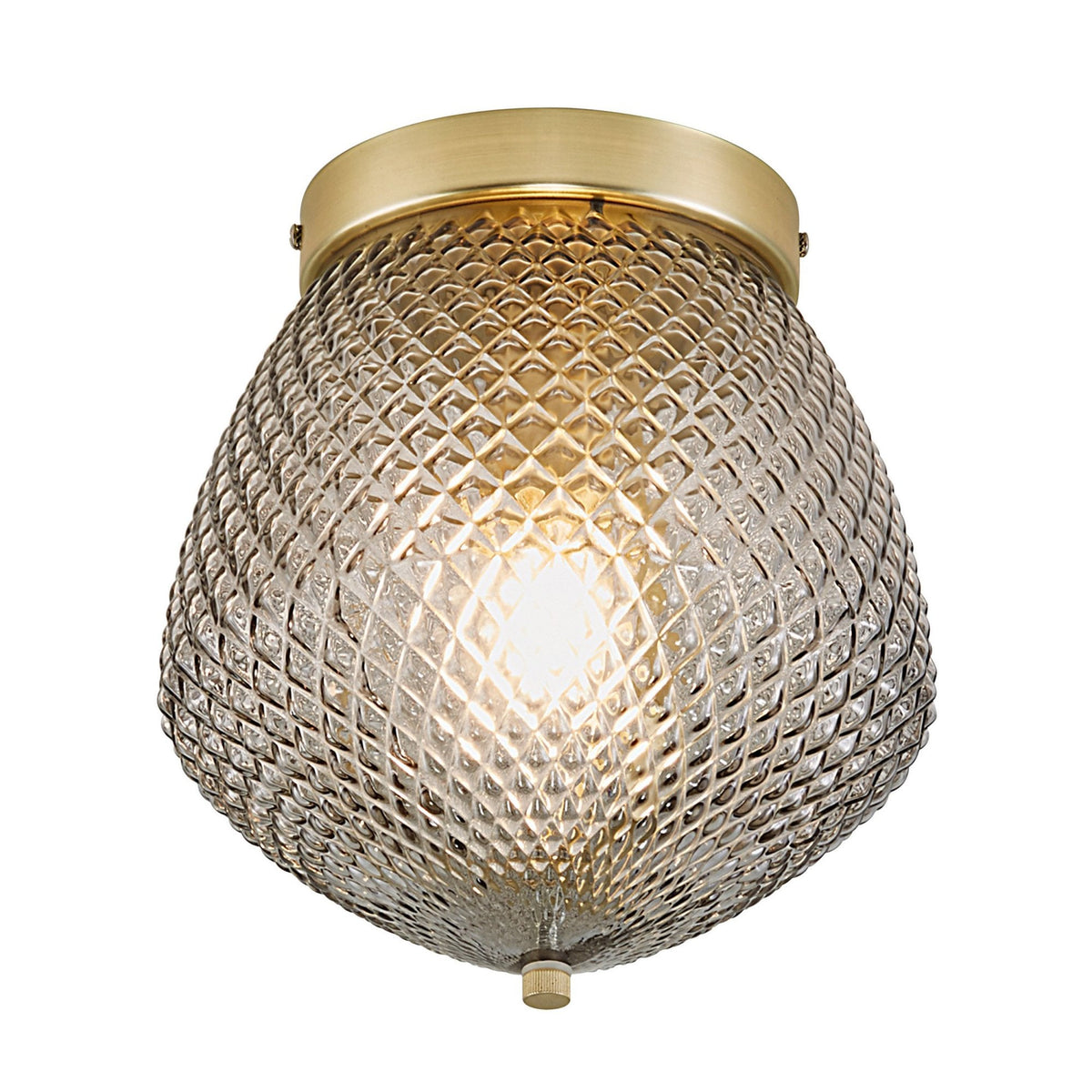 Orbiform Ceiling Light in Brass With Textured Glass Shade