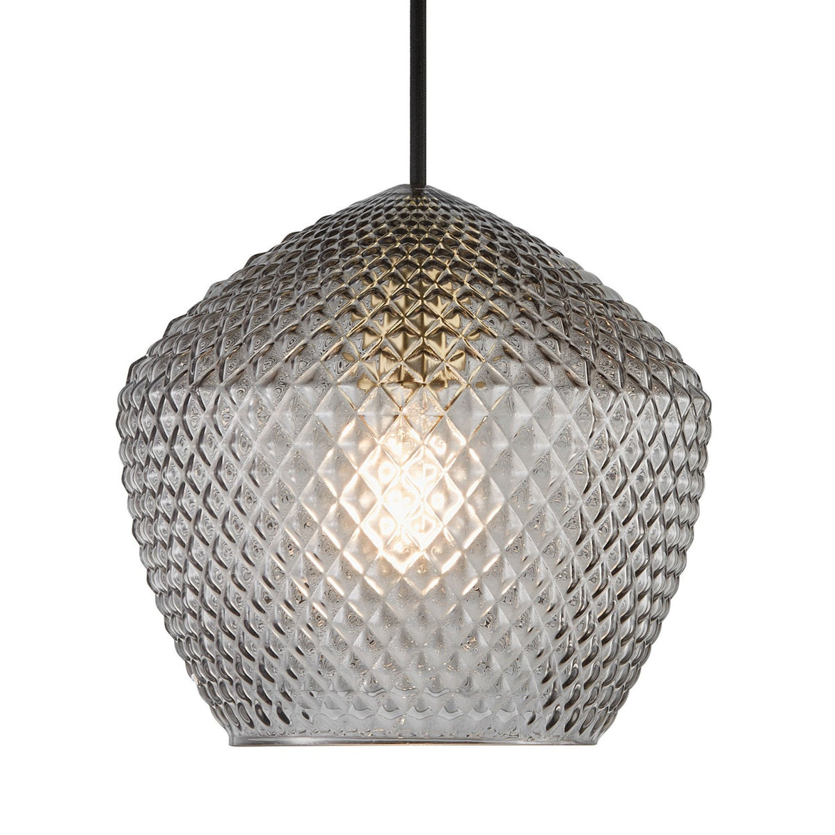 Orbiform Pendant in Brass With Textured Glass Shade