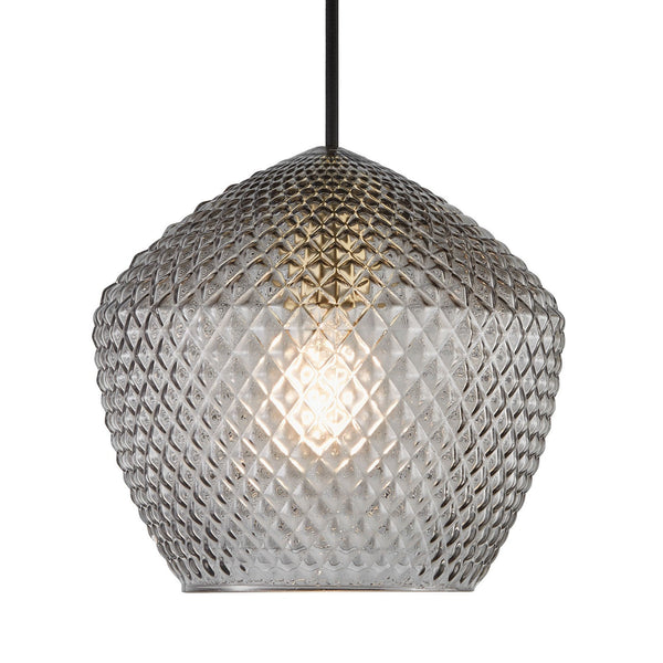 Orbiform Pendant in Brass With Textured Glass Shade