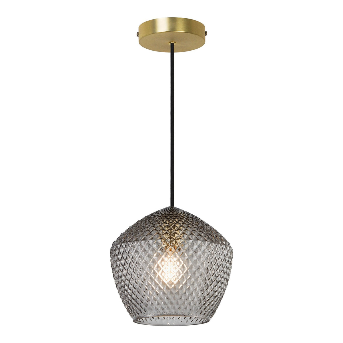 Orbiform Pendant in Brass With Textured Glass Shade