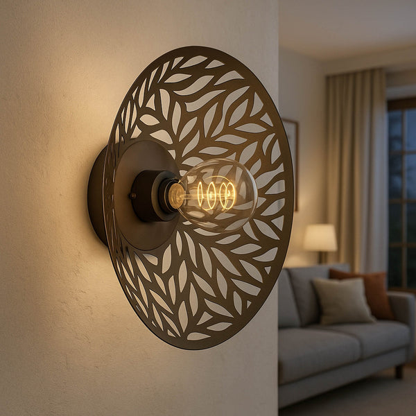 Swaby Wall Light in Dark Brown with Leaf-Cut Design