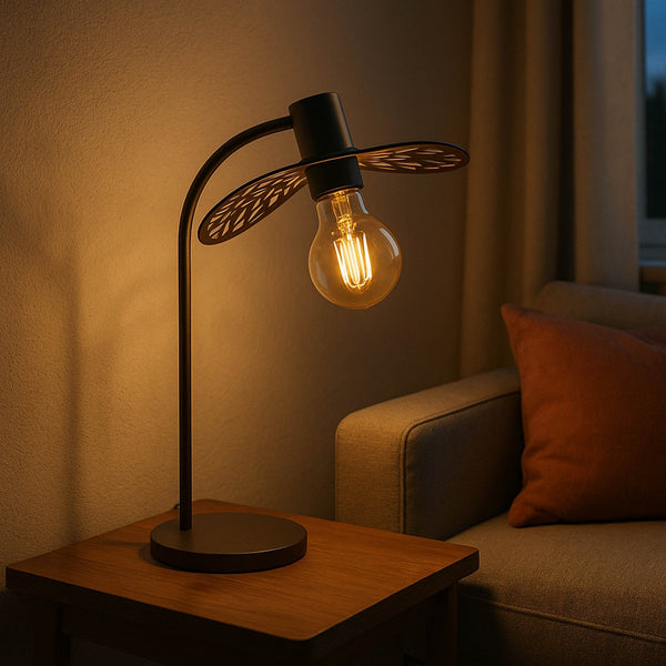 Swaby Table Lamp in Dark Brown with Leaf-Cut Design