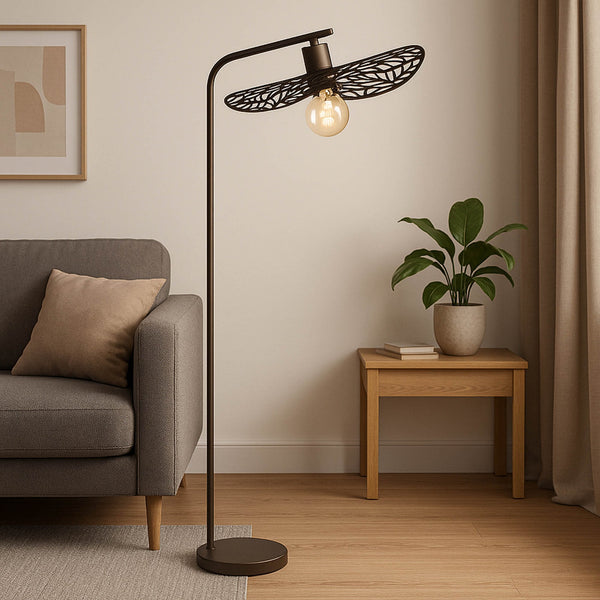 Swaby Floor Lamp in Dark Brown with Leaf-Cut Design