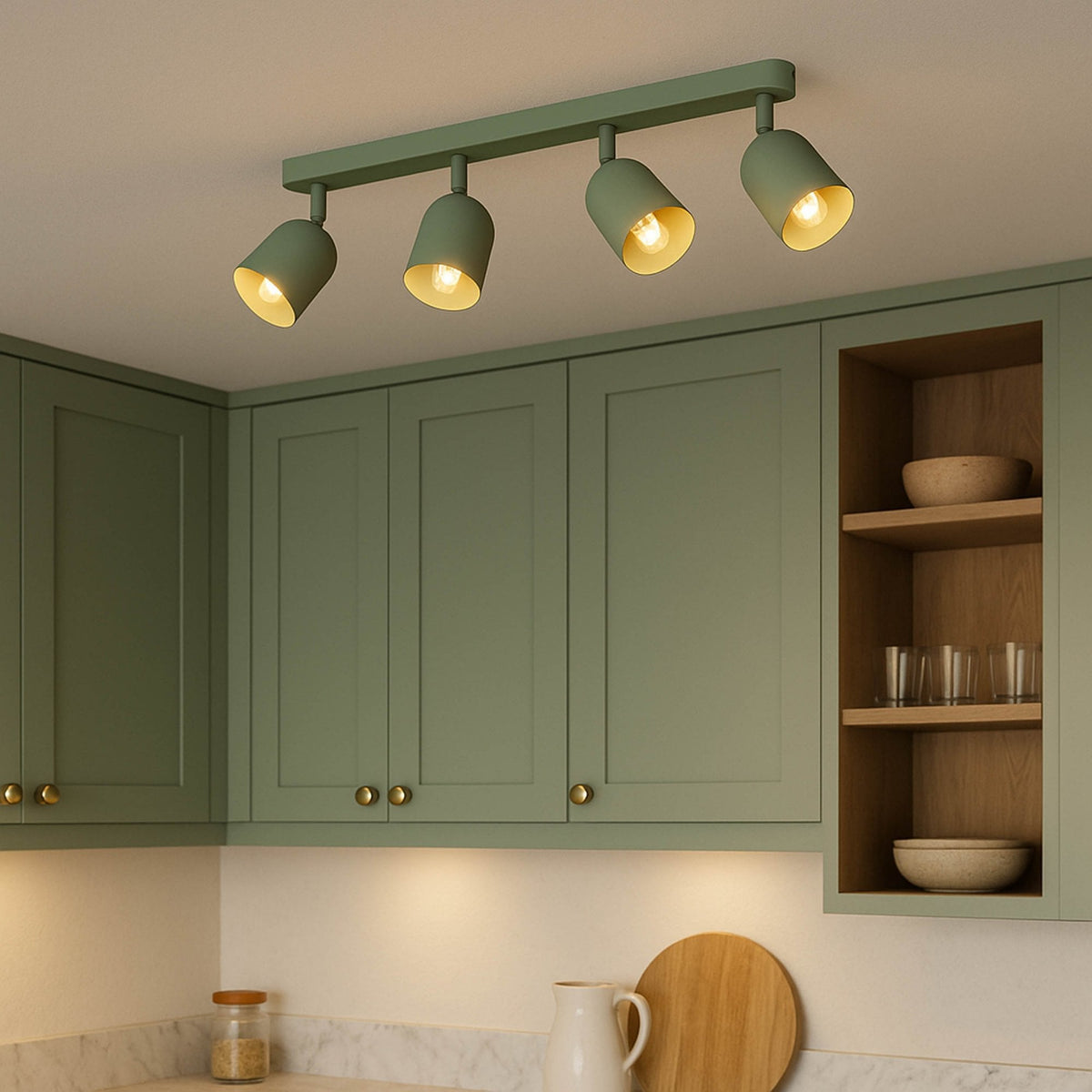 Tilston Minimalist Four Lamp Bar Spotlight in Green