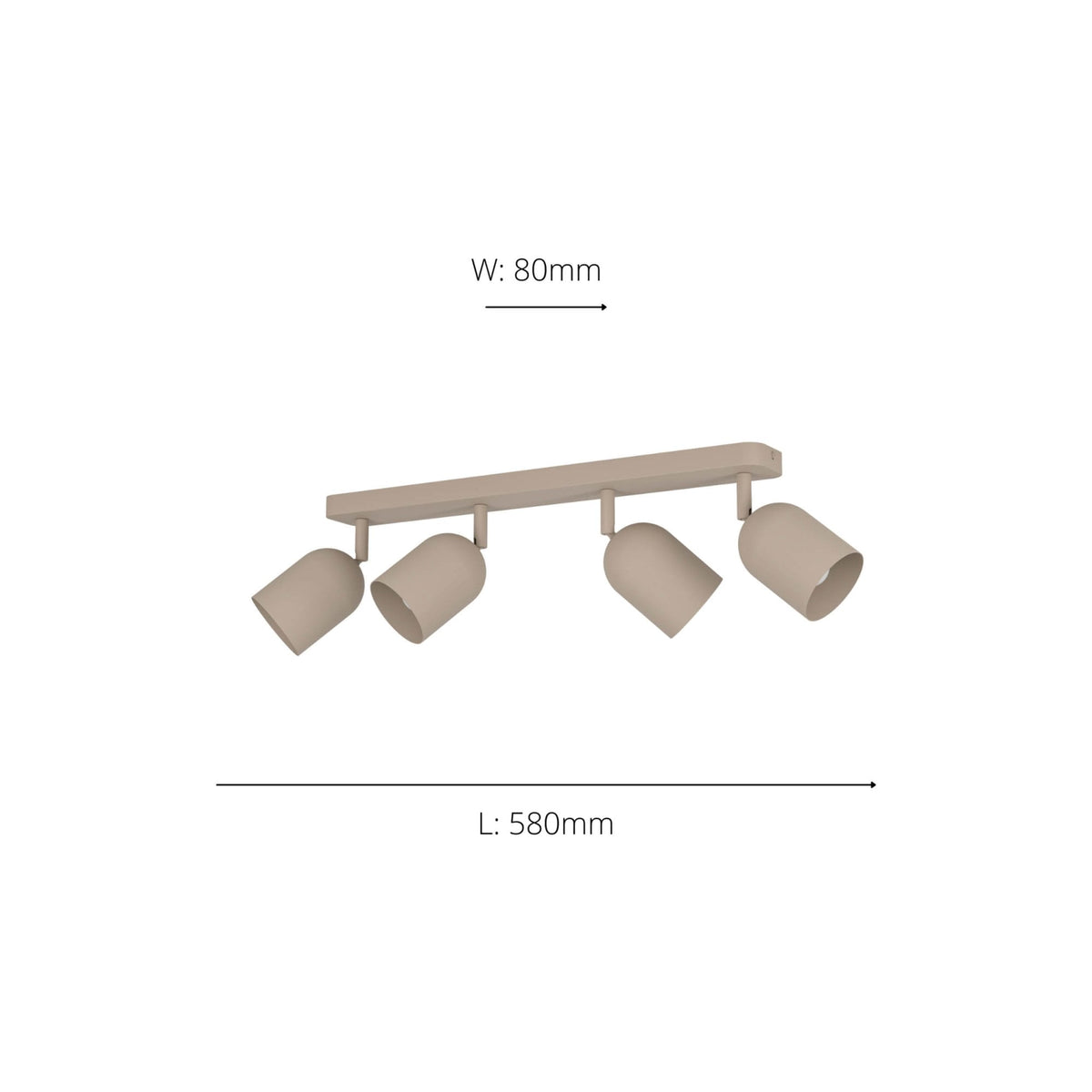 Eglo Tilston Minimalist Four Lamp Bar Spotlight in sandy finish with dimensions 580mm L x 80mm W