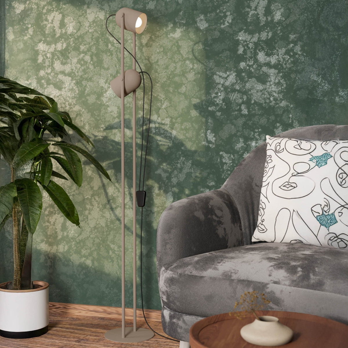 Tilston Minimalist Twin Lamp Floor Lamp in a Sandy Finish