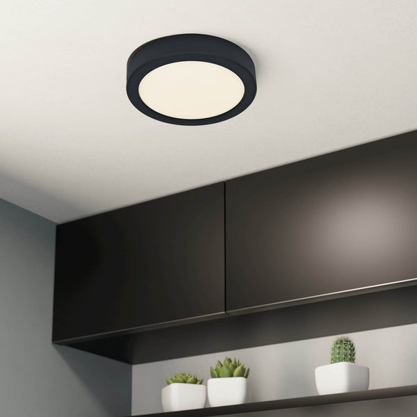 Fueva 6 CCT LED 165mm IP44 Ceiling Light in Black with White Diffuser