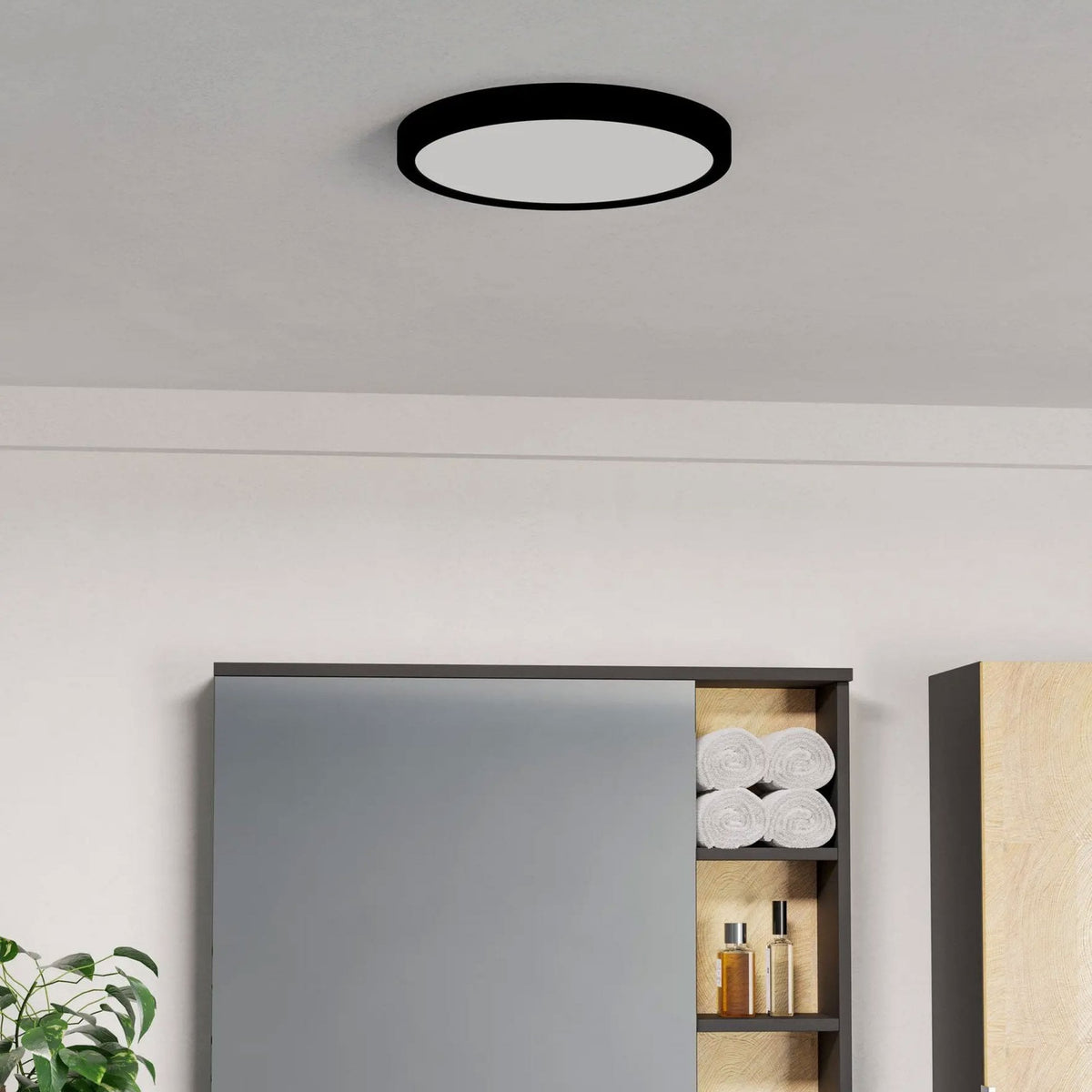 Fueva 6 CCT LED 280mm IP44 Ceiling Light in Black with White Diffuser