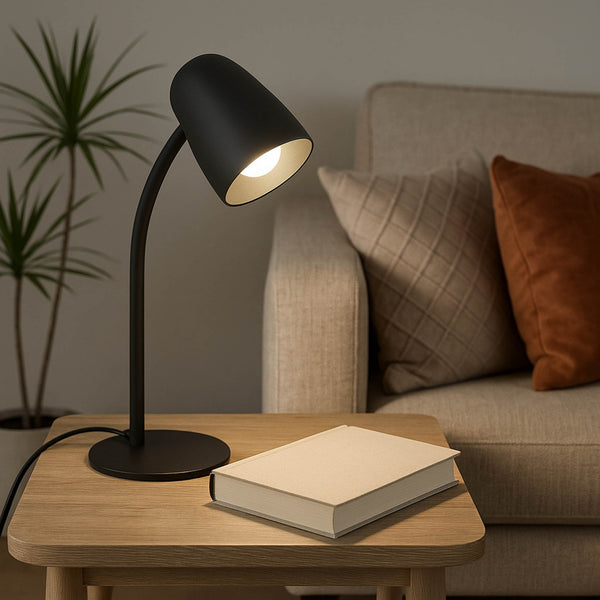 Carlo Modern Steel Flexible Desk Lamp in a Black Finish