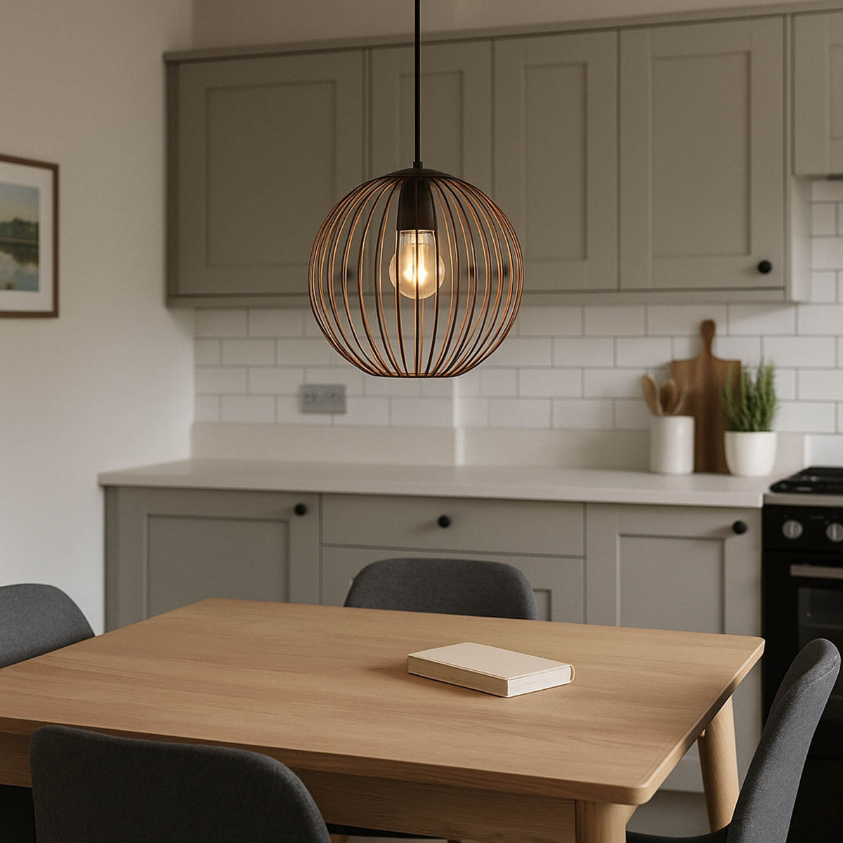 Almanzora Single Drop Steel Wire Pendant Light in Black and Copper