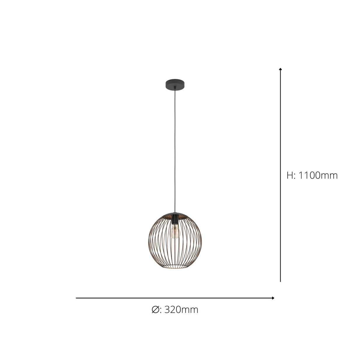 Almanzora Single Drop Steel Wire Pendant Light in Black and Copper