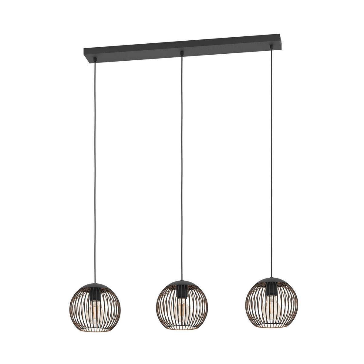 Almanzora Triple Drop Steel Wire Linear Pendant Light in Black and Copper