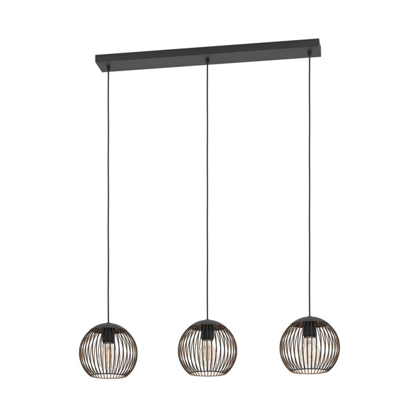 Almanzora Triple Drop Steel Wire Linear Pendant Light in Black and Copper