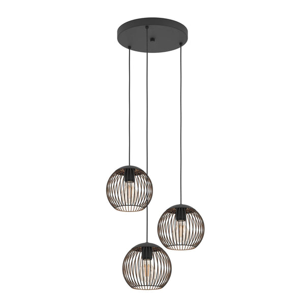 Almanzora Triple Drop Steel Wire Round Pendant Light in Black and Copper