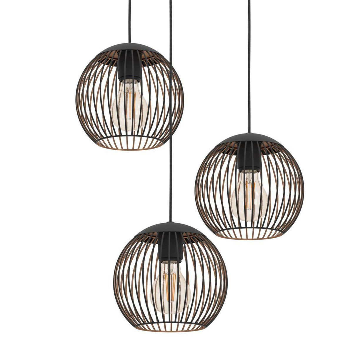 Almanzora Triple Drop Steel Wire Round Pendant Light in Black and Copper