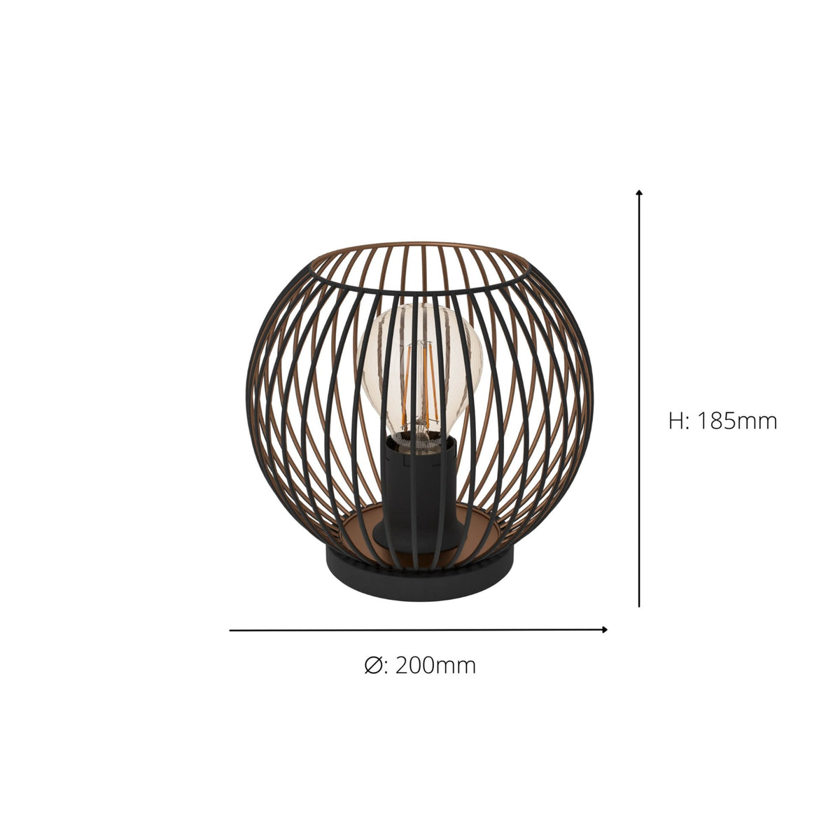 Eglo Almanzora Wire Table Lamp in Black and Copper, 185mm high and 200mm diameter