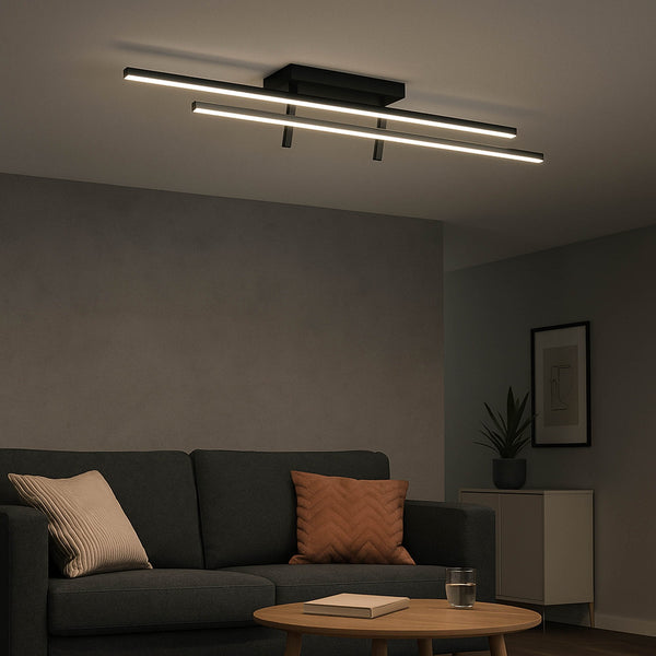 Trepiliano LED Linear Ceiling Light in Black with White Diffusers