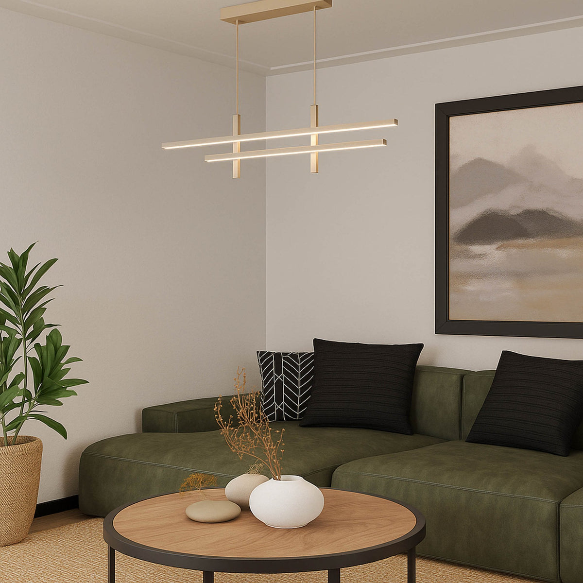 Trepiliano LED Linear Pendant Light in a Sandy Finish with White Diffusers
