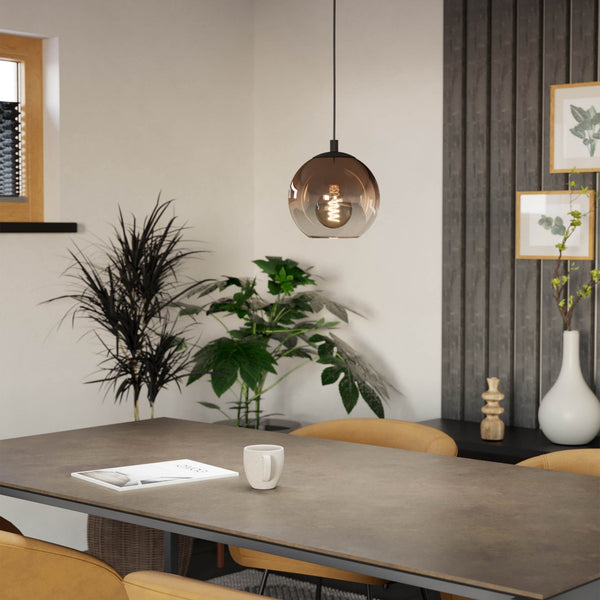 Ariscani 1 Single Drop Pendant Light in Black with Copper Ombre Effect Vaporized Glass