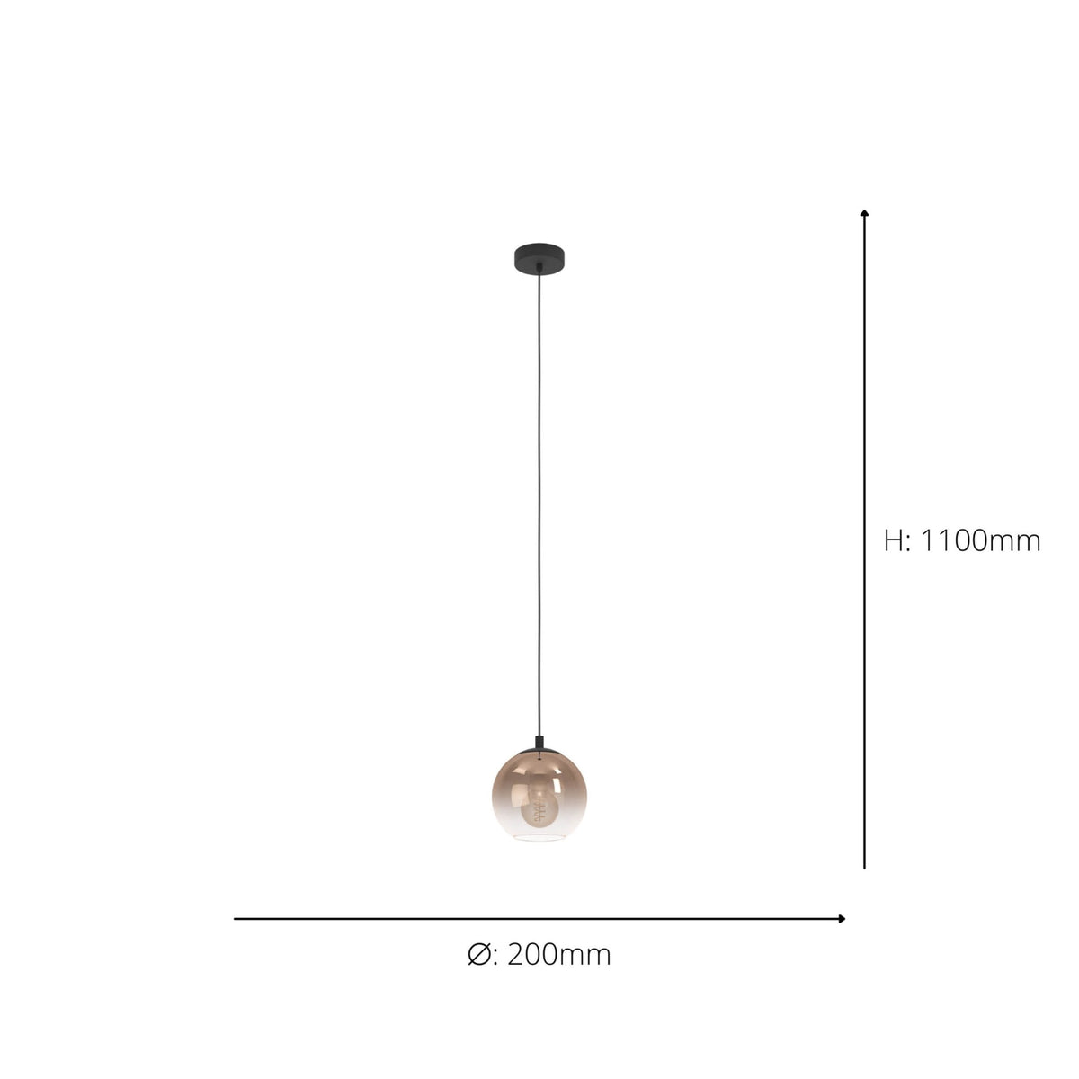 Ariscani 1 Single Drop Pendant Light in Black with Copper Ombre Effect Vaporized Glass