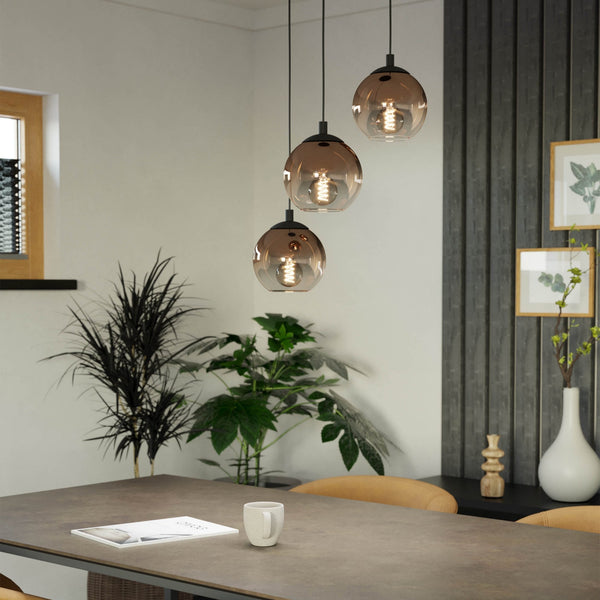 Ariscani 1 Triple Drop Cluster Pendant Light in Black with Copper Ombre Effect Vaporized Glass