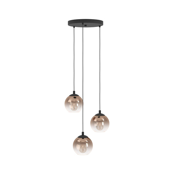 Ariscani 1 Triple Drop Cluster Pendant Light in Black with Copper Ombre Effect Vaporized Glass