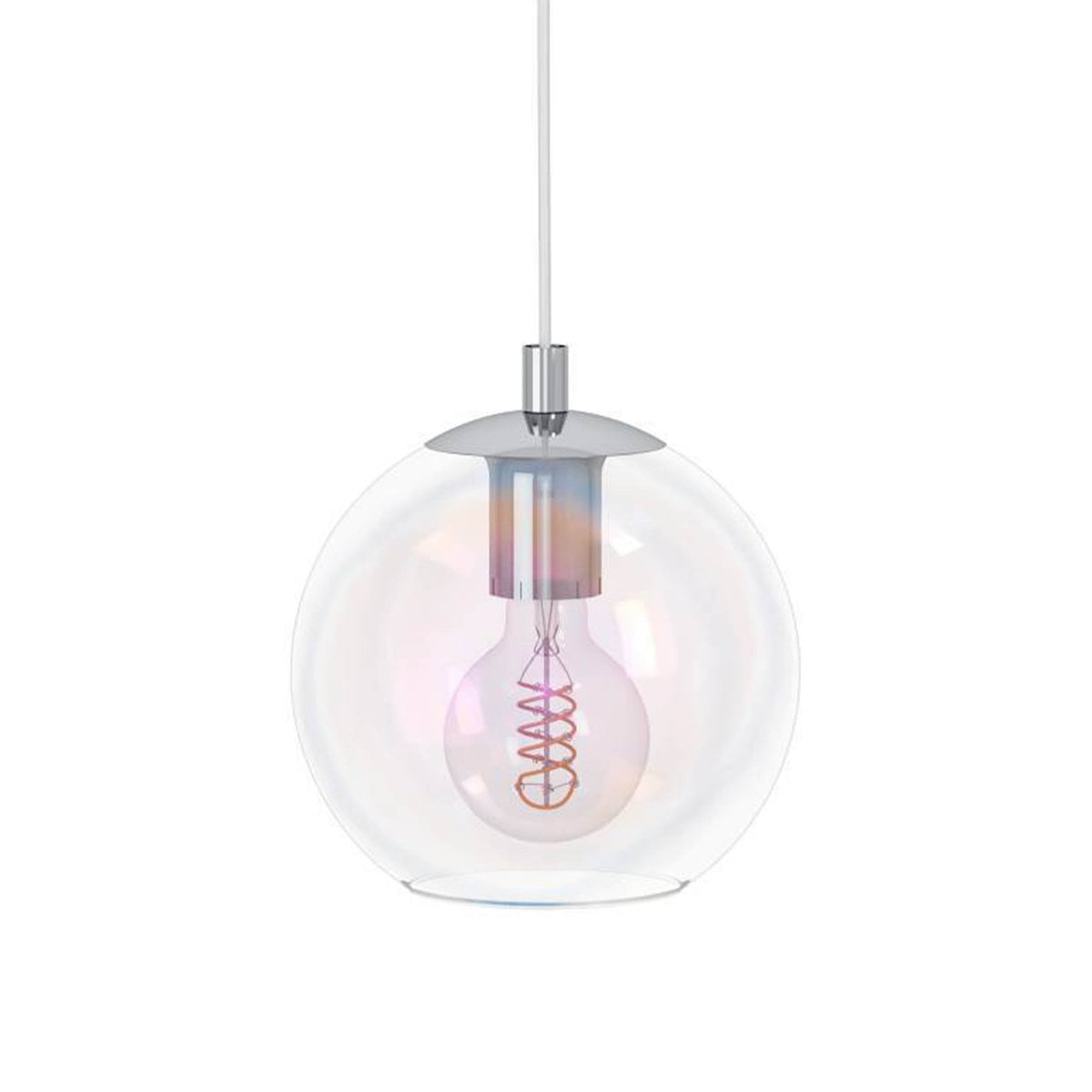 Ariscani 2 Single Drop Pendant Light in Chrome with Iridescent Glass Globe