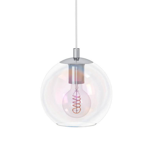 Ariscani 2 Single Drop Pendant Light in Chrome with Iridescent Glass Globe