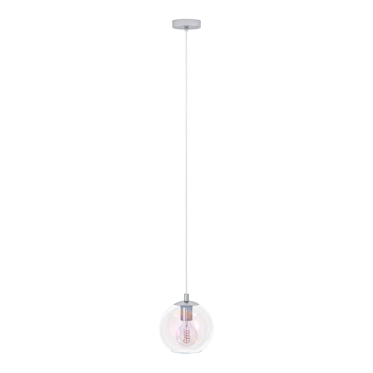 Ariscani 2 Single Drop Pendant Light in Chrome with Iridescent Glass Globe